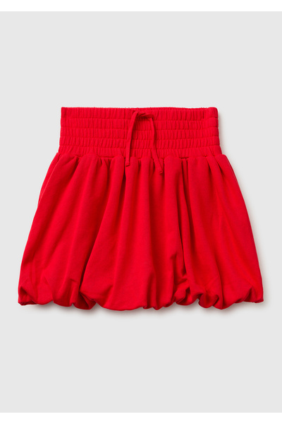 United Colors of Benetton Girl's Red Elastic Waist Drawstring Balloon Cut Skirt