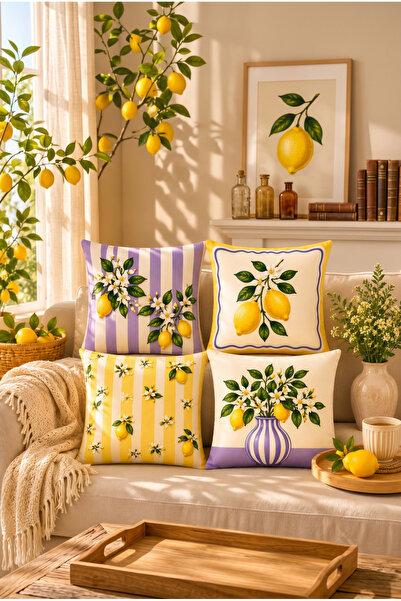 Benlisso Home Set de 4 huse de pernă decorative cu model de flori de lămâie, ...