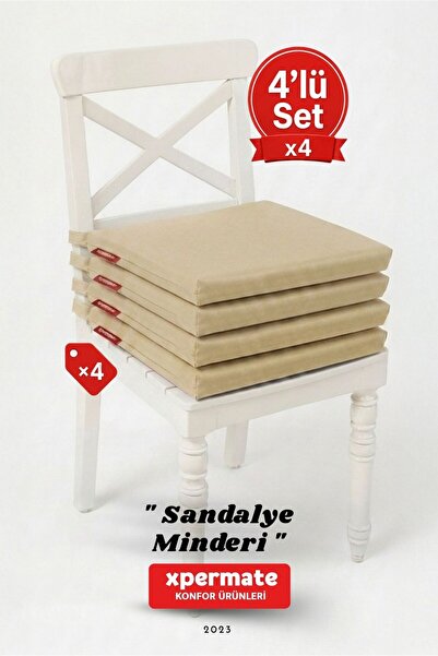 XPERMATE 4’lü Sandalye Minderi 40x40 Bağcıklı Fermuarlı Su İtici Yıkanabilir ...