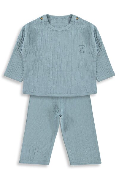 Civil Baby Ayıcık Baskılı 6-18 Ay Takımı - Mavi 9-12 Ay