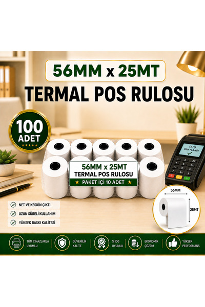 KHR 56X25 MT Termal Pos Rulosu (100 Adet) - Yüksek Kaliteli Yazarkasa Rulosu