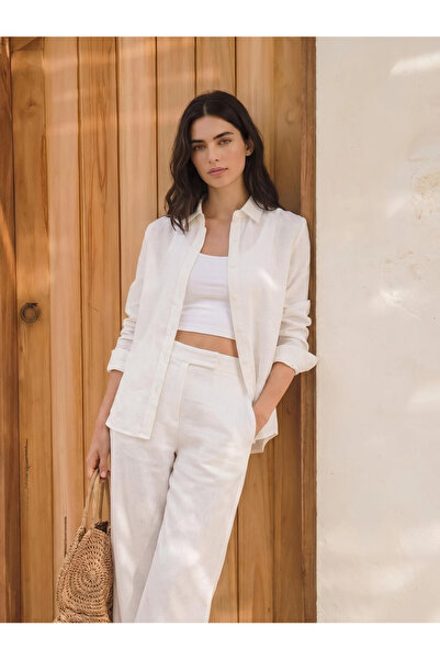 Styli Off White Linen Blend Relaxed Fit Shirt