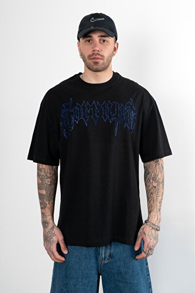 Fadeback Tricou pentru bărbați oversize Corrupt cu strasuri și piatră albastră