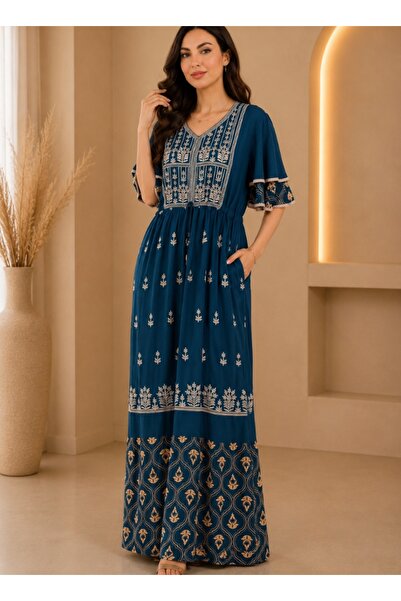 amaan Women Embroidered Jalabiya Dress, Rayon Fabric, Modern Arabic Design,be...