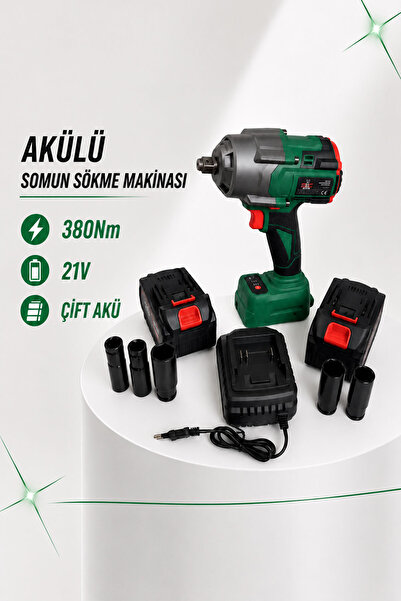 Badem10 Akülü Somun Sökme Makinesi 380 Nm 21 Volt Çift Akülü Darbeli Şarjlı B...