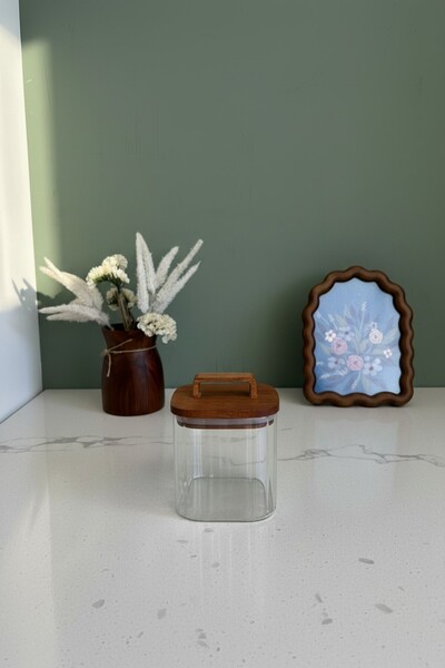 Luca Mia Avora Lüx Acacia Lid Square Glass Jar (700 ml 10X10X9,5 cm)