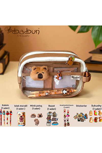 BABUN Large Wide Capybara Capibara Animal 8 Piece Pen Holder Set Pen Makeup S...