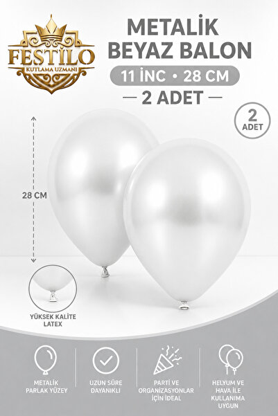 FESTİLO Metalik Latex Balon 11 İnç 28 Cm 2 Adet Doğum Günü Parti Süsleme Balonu