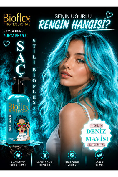 Bioflex Natural Hair Color Geçici-renkli Amonyaksız Deniz Mavisi Renkli Saç B...