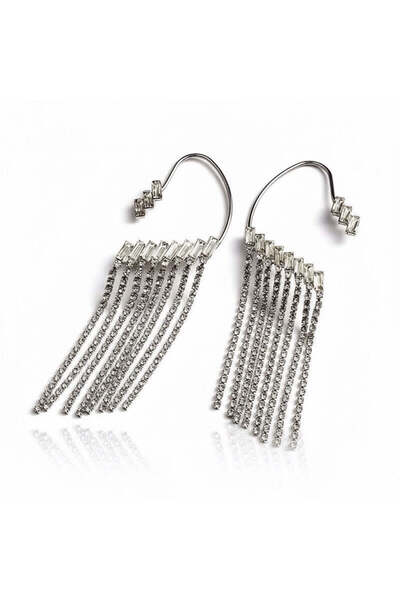 Pursehuit Cercei argintii, ear cuff, lungi, cu pietre, Verona C2