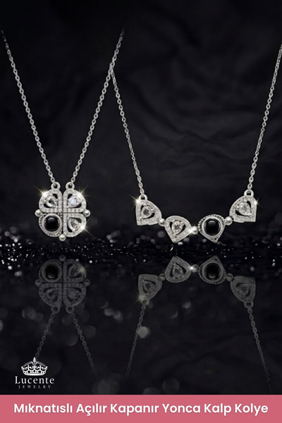 Lucente Jewellery Işıklı Hediye Kutulu 925 Ayar 100 Dilde Seni Seviyorum Yazan Luxury Serisi Gümüş Mıknatıslı Açılır Kapanır Kalp Kalpten 4 Yapraklı Yoncaya Dönüşen 2'si 1 Arada Özel Tasarım Küpe Hediyeli Kalpli Kolye