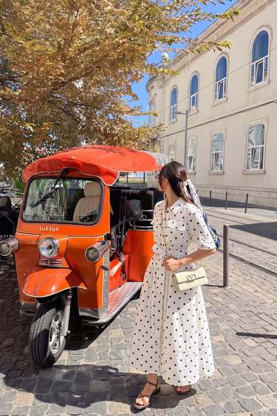 Olcay Rochie din bumbac cu model buline și închidere cu nasturi ALB 9466-E