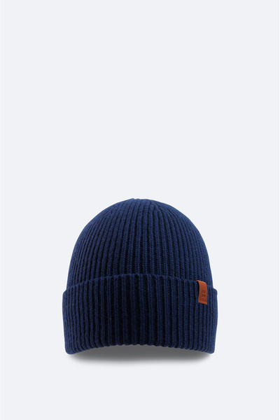 Avva Men's Navy Blue Wool Logo Ribbed Beret B 009200