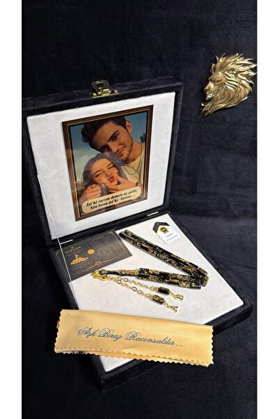 BİRCAN TASARIM Golden Rosary Kesme Premium Kutulu Kişiye Özel Harf İşlemeli A...