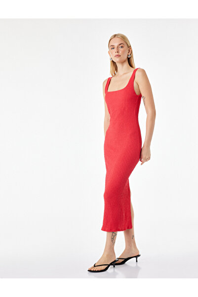 Koton Square Neck Thick Strap Cobalt Blue Bodycon Long Pencil Dress