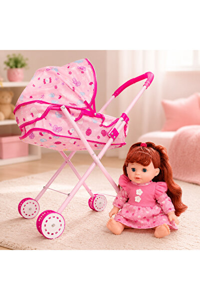 Salamandra Kids Set carucior cu papusa satena, roz, SALAMANDRA KIDS®