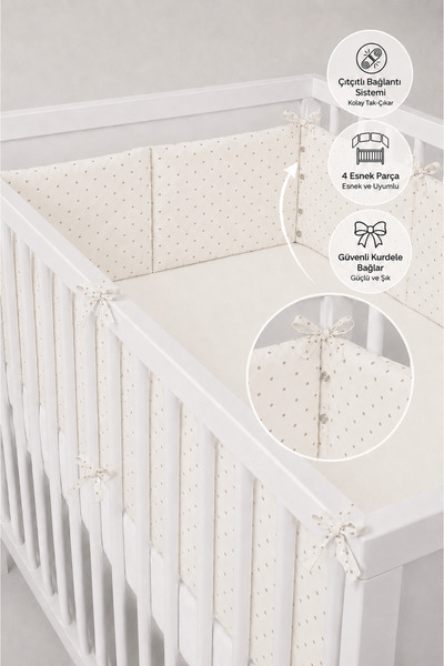 ngn collection Beşik Kenar Koruyucu Çıtçıtlı %100 Pamuk, 4 Parça Set 60x120 c...