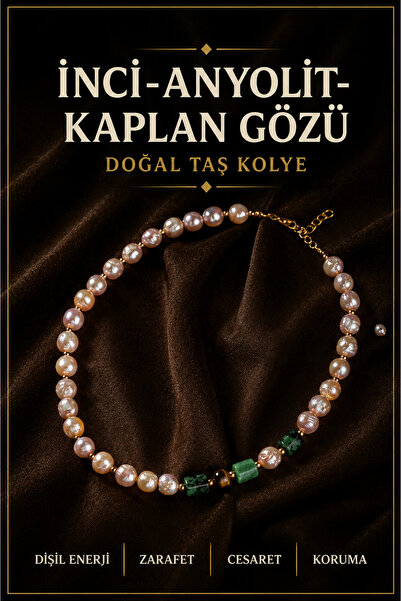 Genel Markalar Inci-anyolit-kaplan Gözü Doğal Taş Gümüş Kolye