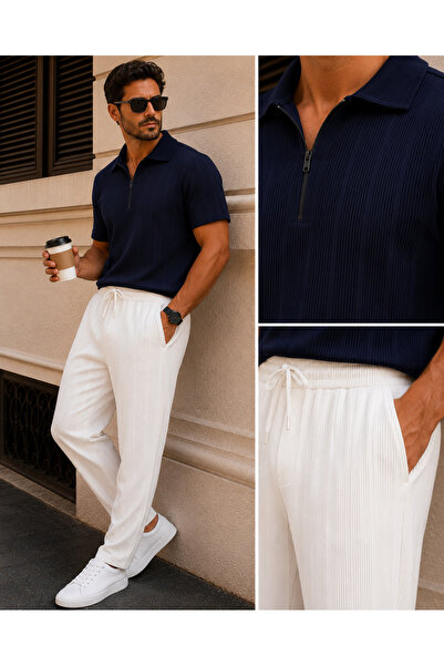 WENMİNG Men's Ottoman Fabric Summer Top and Bottom Set