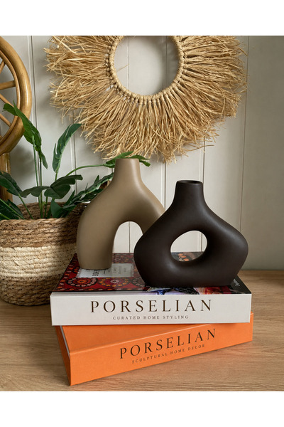 Porselian İkili Bohem Vazo Çift Renk