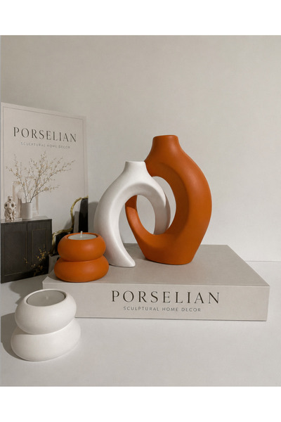 Porselian Sevgili Sarmaşık Vazo, Şamdanlı Mumluklı Set