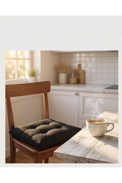 incila home AURİVA 2’Lİ Pofidik Siyah Sandalye Minderi, Bağcıklı 40 x 40