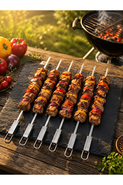 Limeks Home 12 Adet 47 cm Paslanmaz Çelik Mangal Şişi Ergonomik Saplı Kebap v...