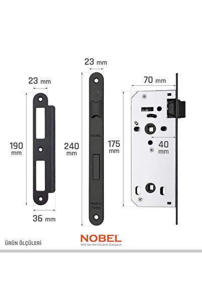 Nobel Sessiz Gömme Kilit Siyah 40X23 Mm Oval Wc