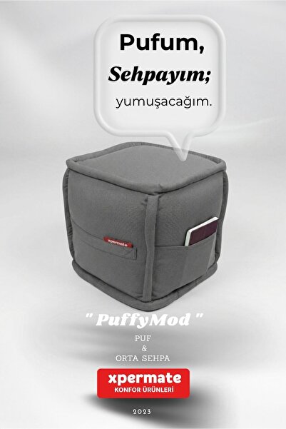 XPERMATE Kare Puf Sehpa Ayaksız Dekoratif Salon Pufu Yumuşak Oturma ve Ayak U...
