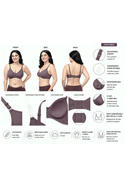 RAJNI Women's Bra C Cup Soft PolyCotton Non-Padded Anti-Sag Seamless Double L...