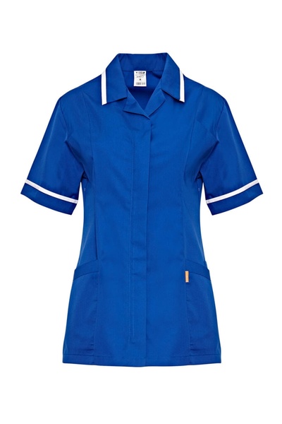 İŞMONT Women's Saks White Short Sleeve Uniform Classic Collar Piping Zipper P...