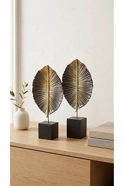 Doremcy 2’li Gold Yaprak Biblo 28x12 cm Modern Dekoratif Obje Polyester Döküm