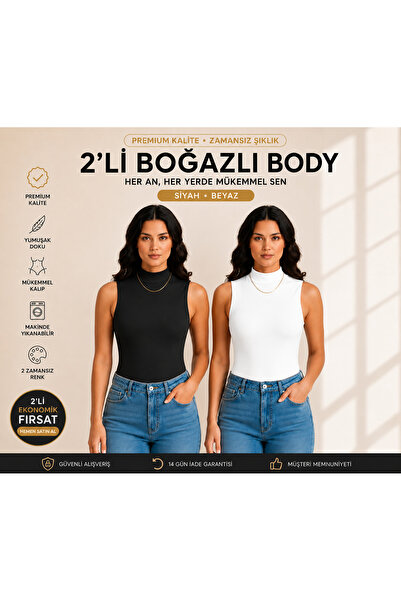 Twentyipek Half-Necked 2-Piece Black and White Color Turtleneck Cotton Women'...