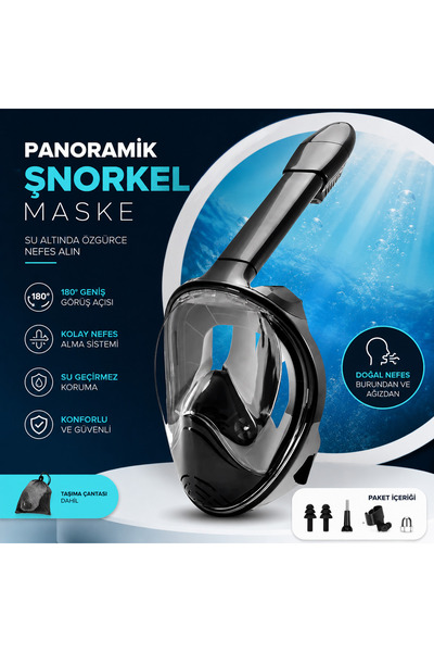 GreaTech Şnorkel L/XL Beden Dalış Maskesi Full Face Tam Deniz Altı Keşif Maskesi