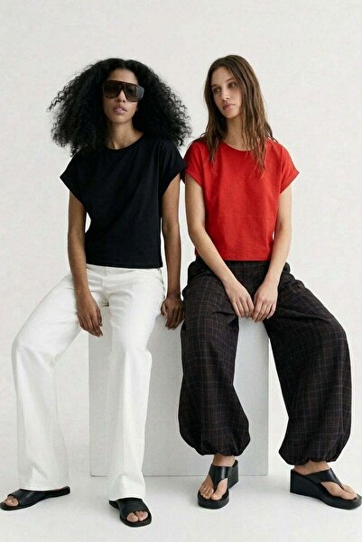 COTENCONCEPT 2 Pieces Basic Crew Neck Women's T-Shirt with Folded Sleeves