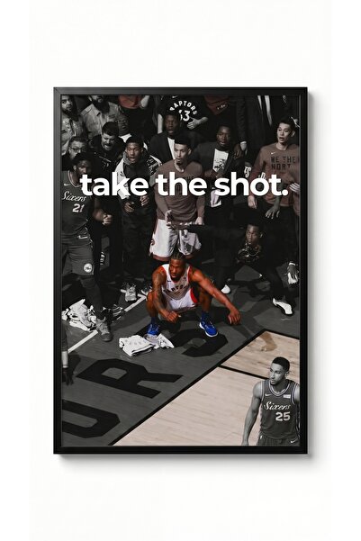 icontablo Kawhi Leonard Take The Shot Siyah Çerçeveli Tasarım Tablo 35x50 Bas...