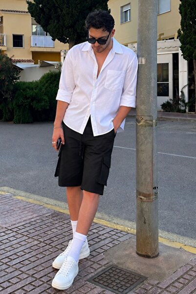 Madmext Černé pánské kraťasy Capri 5473 Basic Cargo Pocket