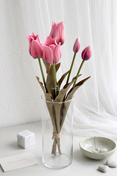 Yapay Çiçek Deposu Real Textured Premium 5-Branch Istanbul Tulip Bouquet 45 c...