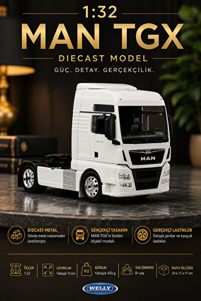craftivio 1:32 سيارة شاحنة سحب معدنية بيضاء اللون من طراز MAN TGX