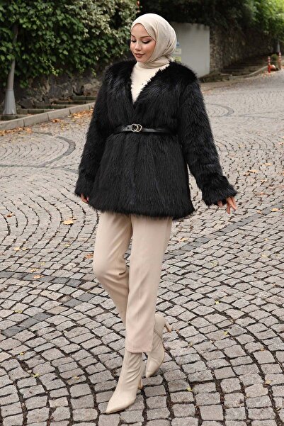 Missvalle Belted Fur Jacket Black 19278