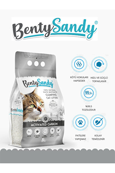 BentySandy Aktif Karbonlu Topaklanan Ince Taneli Kedi Kumu 5 Lt