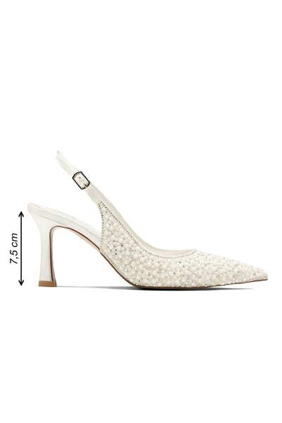SOLİN SHOES Women's Pearl Stone Evening Dress Shoes Thin Heeled Orthopedic Evening Dress Shoes Graduation, Engagement and Wedding Dress Shoes 7.5 cm