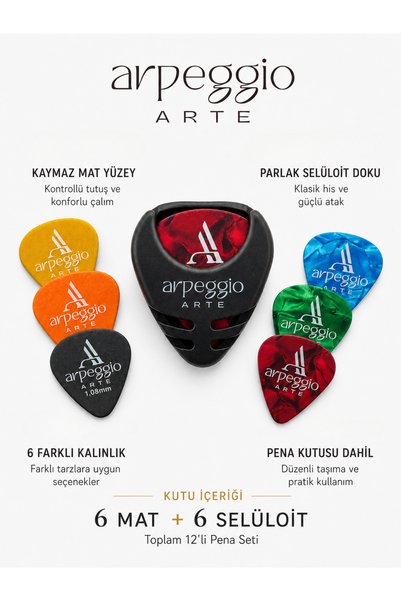 arpeggio ARTE Guitar Pick Set of 12 – 6 Different Thicknesses – Pick Box Included