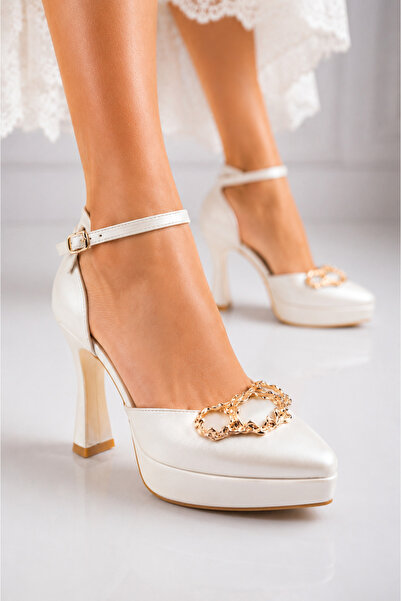 moon glow Women's Platform Heeled Ankle Strap Gold Buckle Bridal Shoes Stylis...