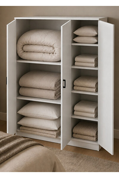 byzellahome Geniş Yüklük %100 MDF Gardırop-Beyaz Renk