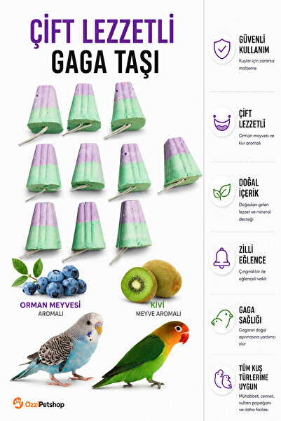 ozzipetshop Muhabbet Kuşu Gaga Taşı 10 Adet Orman Meyveli Mineral Blok Sultan...