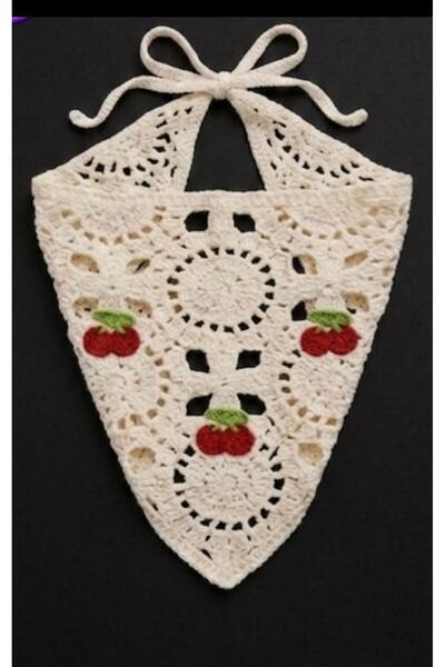 İNCİ ÇEYİZ Crochet Knitted Bohemian Style Cherry Bandana (Suitable for Childr...