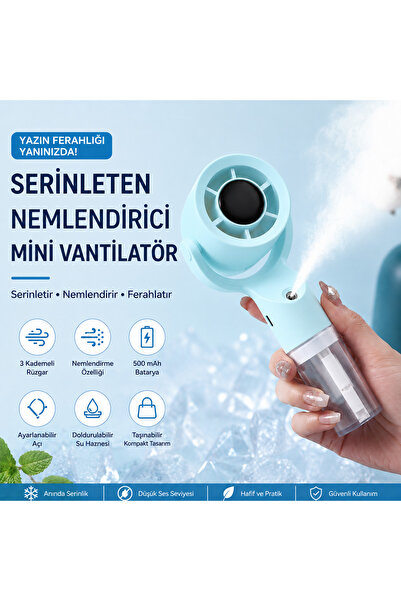 TARÇIN Mini Spreyli El Vantilatörü Şarjlı Nemlendiricili Fan 3 Kademeli Ayarl...