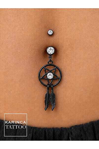 Karınca Piercing Siyah Dreamcatcher Rüya Kapanı Sallantılı Göbek Piercingi Ce...