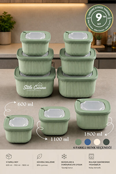 Stile Cucina 9-Piece Vacuum Vip Storage Container Dowry Set Suitable for Micr...